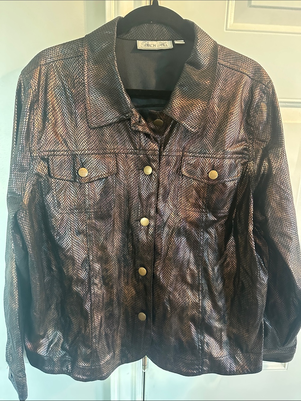 Arch Hill Metallic Bronze Jean Jacket - Women's Shimmer Snap-Front